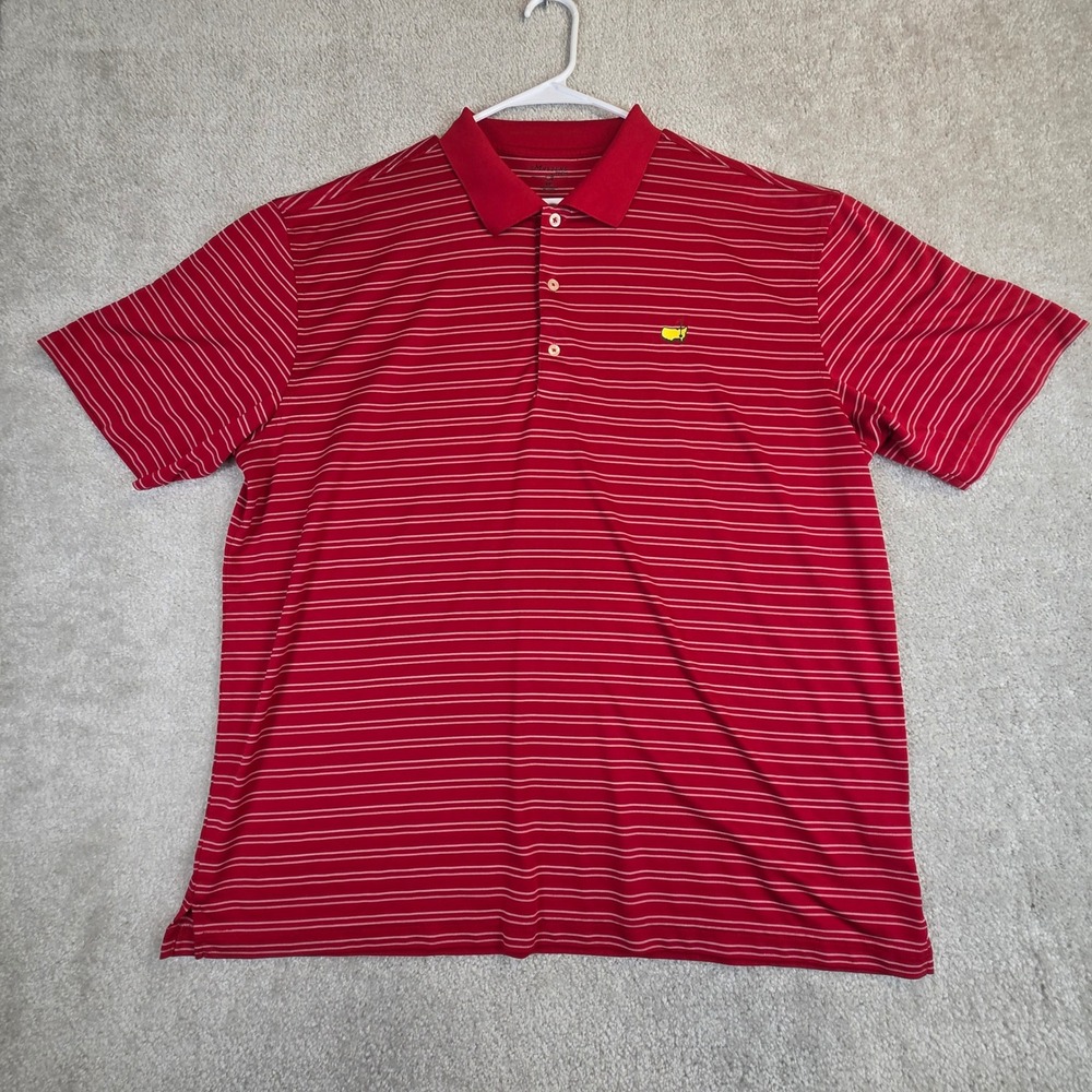 Masters Tech Polo Shirt Mens XXL Red White Striped Short Sleeve Performance